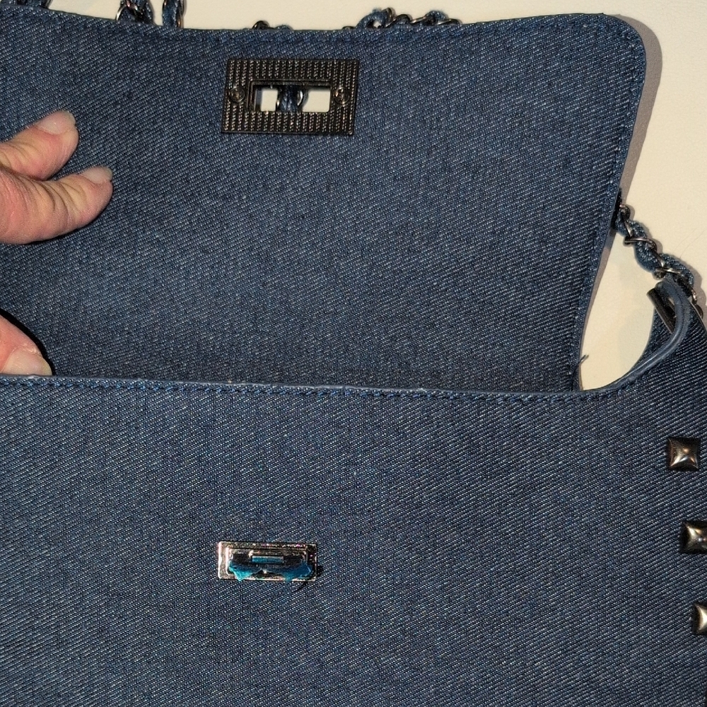 Studded Denim Chain Shoulder Bag - Picture 4 of 10
